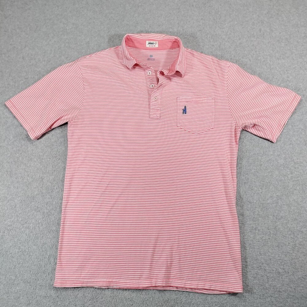 Johnnie-O Polo Shirt Mens Medium Coral Jack Striped 4-Button Prep-Formance